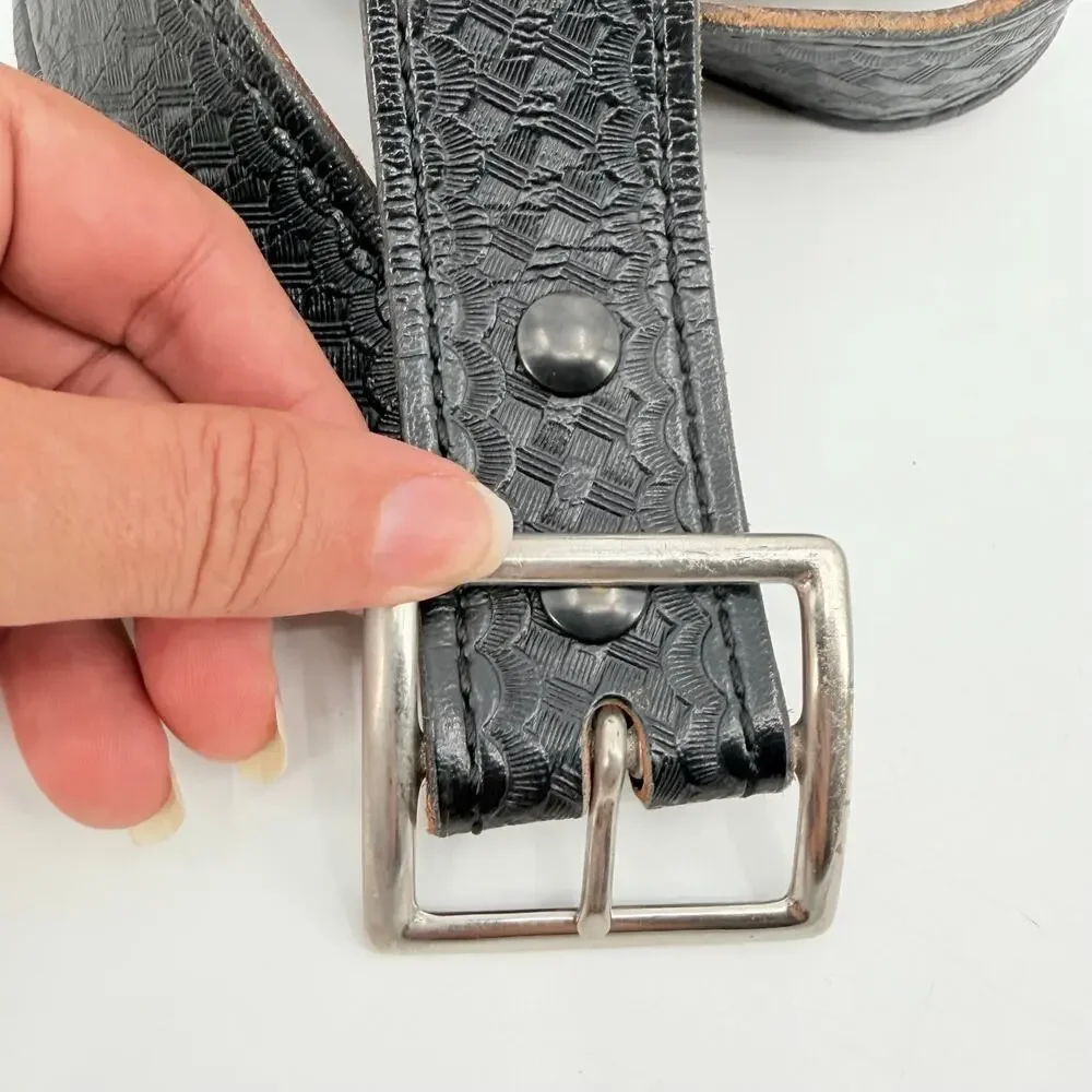 Safrariland Basketweave Leather Mens Belt Sz 36 Police Brass Buckle Model 51